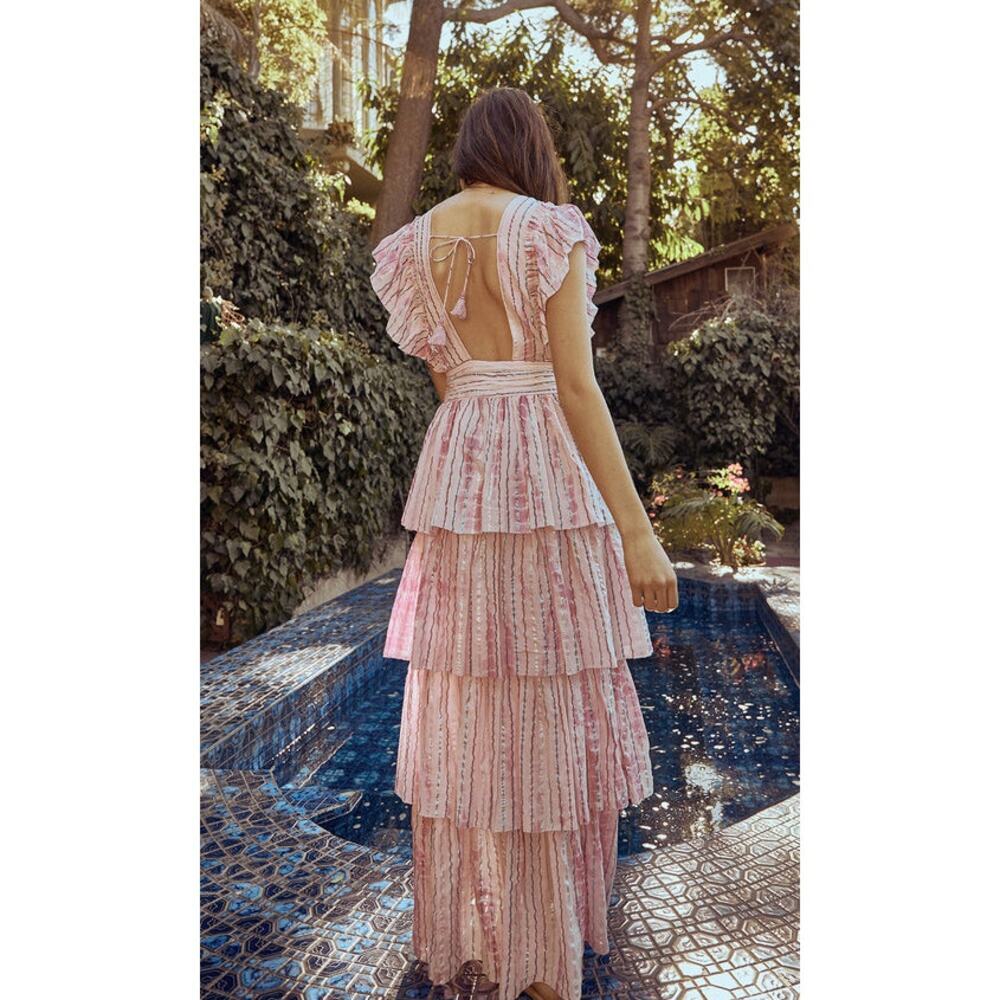 Saylor Stephania Tiered Maxi Dress in "Fuchsia" Pink Metallic Size XS - Picture 2 of 8